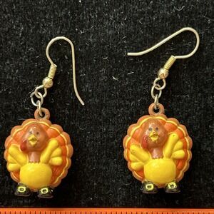 Vintage Russ Plastic Thanksgiving Strutting Turkey Dangle Drop Pierced Earrings